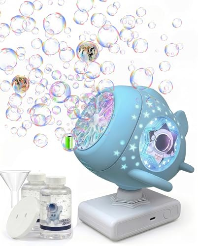 Vivyklfc Rechargeable Bubble Machine for Kids(spaceship) | Rechargeable 30000+ Bubbles Maker Blower with 360° Rotating Base & LED Lights, Outdoor Toy for Weddings, Birthday Parties