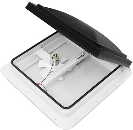 Ventana de tejado RV, 42 x 42 cm, con pantalla para caravana, caravana, apertura de 35,5 x 35,5 cm, color negro y blanco