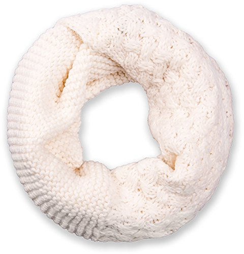 styleBREAKER Unisex Strick Loop Schal mit Mustermix, Uni Feinstrick Schlauchschal, Winter Strickschal 01018153, Farbe:Creme-Weiß