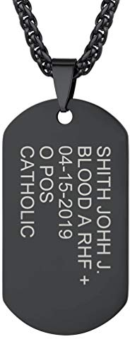 PROSTEEL DIY Erkennungsmarke Halskette personalisiert schwarz Edelstahl Dog Tag Anhänger mit 55+5cm Weizenkette Männer Jungen Horizontale Lasergravur Schmuck Accessoire für Jahrestag Vatertag