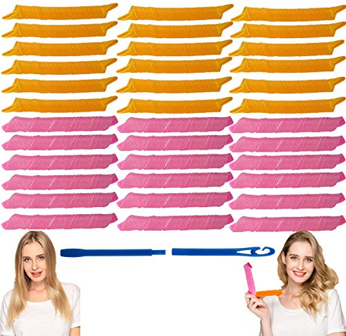 EQARD Bigodini per Capelli Senza Calore Nessun Calore Riccioli a Spirale Styling Rulli Kit Bigodini Magici Riccioli per Salone di Casa DIY Maggior Parte Delle Acconciature (30cm, Rosa+Arancione, 30cm)