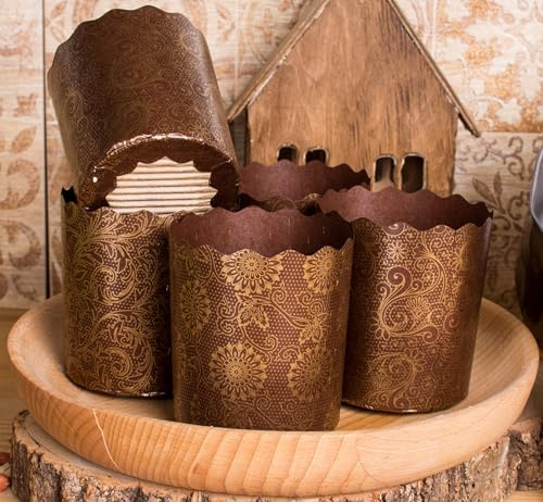 Panettone-Papierform, 237 ml, rund, italienische Antihaftbeschichtung, braunes Design, 8,9 x 8,5 cm, von SHSH Trade Group