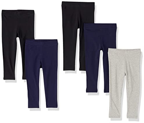 Amazon Essentials Girls' Leggings, Pack of 5, Black/Grey Heather/Navy, 7-8 Years