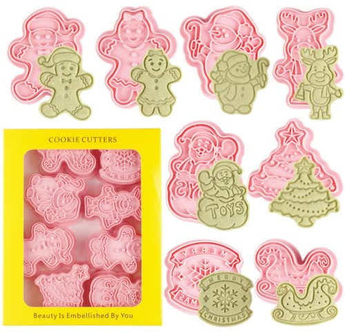 Set di 8 Formine per Biscotti di Natale, 3D Stampo per Biscotti Natalizi Tagliabiscotti Natalizi, Babbo Natale, albero di Natale, pan di zenzero, ragazzo e ragazza, pupazzo di neve, renna