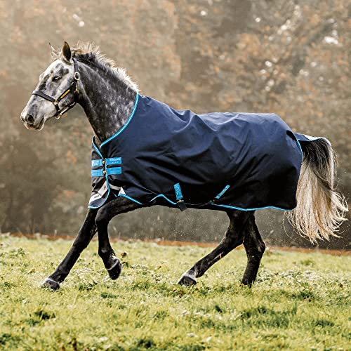 Horseware Amigo Bravo 12 Turnout Rain Blanket 50 g Navy / Turquoise Blanket Size: 160 cm / 7 Inches