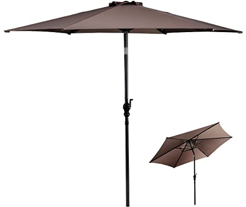 KOMFOTTEU Ombrellone da Giardino 3x3 m con Manovella e 6 Aste Anti UV, Ombrellone Parasole da Esterno Inclinabile per Terrazza, Balcone, Patio, Mercato, Spiaggia, senza Base, Altezza 235cm (Marrone)