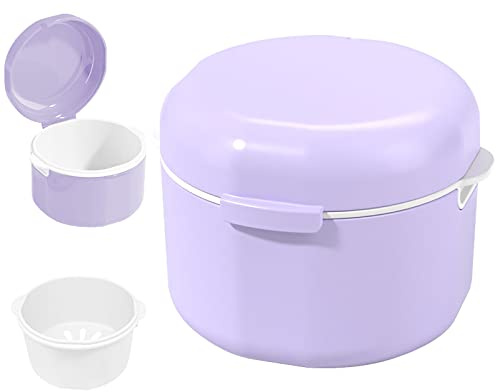 GmeDhc Boîte de Dentier avec Passoire, Portable Boite Appareil Dentaire, Boîtes pour Prothèses Dentaires, Boîte de Retenue Orthodontique, Boîte de Nettoyage de Retenue (Violet)