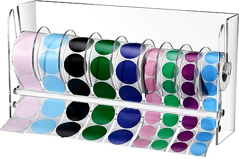 Qilery Adjustable Label Dispenser Acrylic Roll Sticker Dispenser Sticker Holder Organizer Label Stand for Holding Office and Home(9 Disks)
