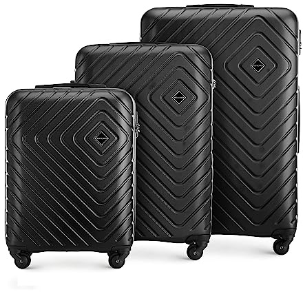 WITTCHEN set di 3 valigie trolley bagaglio a mano valigia set di valigie a rotelle in ABS con 4 ruote spinner chiusura a combinazione maniglia telescopica Cube Line Nero