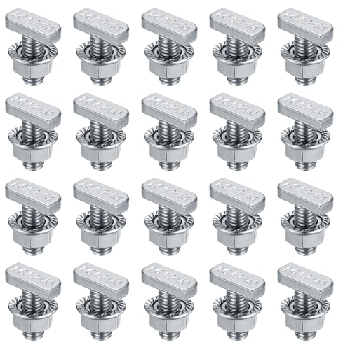 Tornillos de Cabeza de Martillo M8x20 - Paquete de 20 Deslizantes T-Nut Con 20 Tuercas de Brida Hexagonal - Pernos de Ranura en T Para Invernadero y Módulos PV
