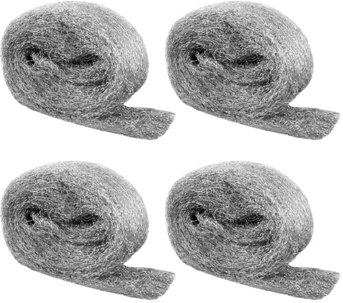 Shineboc 4Pcs Lana de Acero Grado 1# - Ideal para Pulir y Limpiar Madera, Vidrio, Metal y Piedra 16 Metros