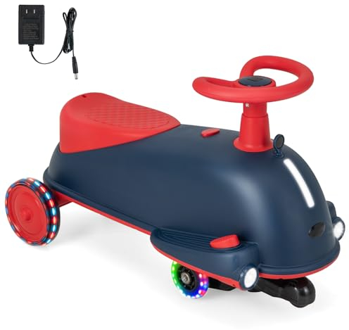 GOPLUS 2 in 1 Kinder Elektroauto & Rutschauto im Delphinform, Kinderauto mit leuchtenden Rädern & Vorderlicht, Kinderfahrzeug mit Musik, Spielzeugauto mit Pedal für Kinder ab 3 Jahre