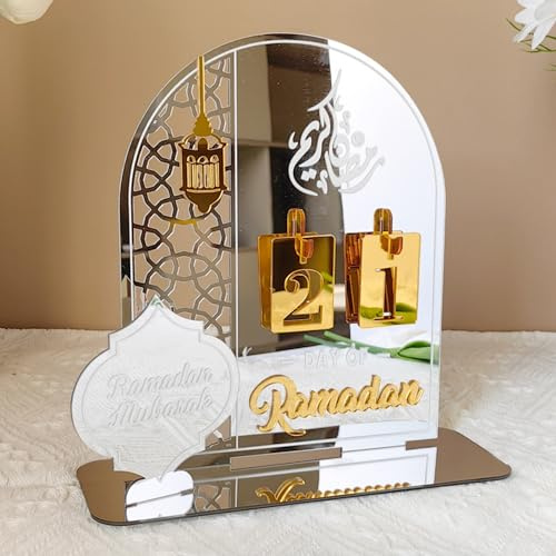 Ramadan Kalender, Eid Mubarak Dekoration DIY Islam Deko aus Acryl, Ramadan Adventskalender, Countdown Kalender Ornament Gebet Islam Dekoration Wohnzimmer für Tischdeko
