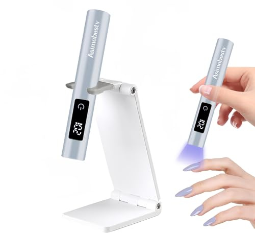 Asimebesty UV Ljus för Gelnaglar, Mini UV Nagellampa Handhållen med Stativ | Bärbar Liten Nageltork för Gelpolish med 3 Tidtagare, Uppladdningsbar Sladdlös UV Ljusnagel för Snabb Härdning, Blå