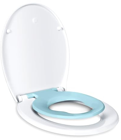 TODOT Abattant WC Familial, Lunette de Toilette avec Siège Enfant Magnétique, Frein de Chute et Charnière Réglable, Abattant WC en Polyéthylène pour Adultes et Enfants - Bleu