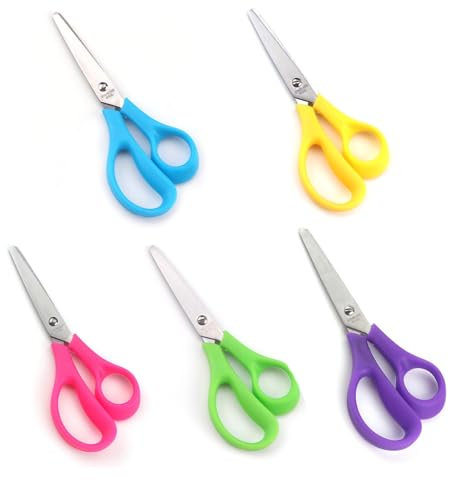 5 Stück 14 cm Bastelschere mit stumpfer Spitze, Kinderschere, Sicherheitsschere mit Edelstahlklingen und Weichem Griff, Klein Büroschere für Zuhause, Schule, DIY Handwerk, (COLOR:5 Farben)