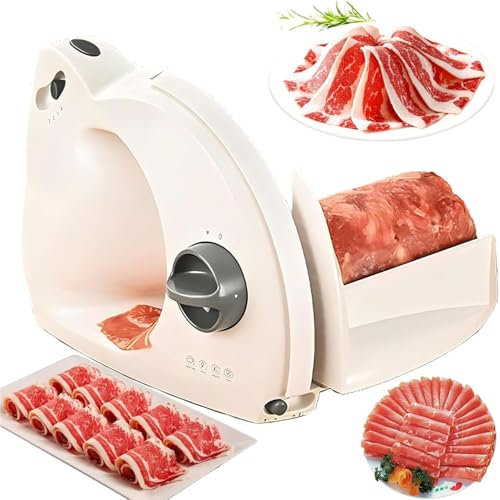 Cortadora de fiambres eléctrica, 3 niveles de grosor ajustables, plataforma de transporte desmontable, con cuchilla de acero inoxidable de 17 cm y empujador de alimentos, para carne, queso, pan