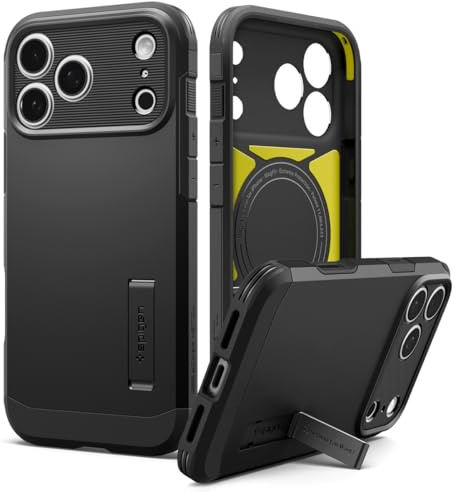 Spigen Tough Armor T MagFit Case with Stand for iPhone 17 Pro, MagSafe Compatible Phone Cover [Built-in Kickstand] [Military-Grade Drop Protection] - Black