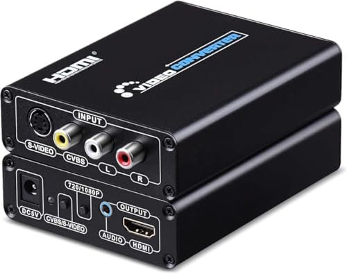 S-video to HDMI Converter, S-video RCA AV CVBS Composite to HD Converter Upscaler Adapter N64 SNES to HDMI Adaptor Support PS2, Blu-ray Player, Nintendo 64, SNES, Sega Genesis and More