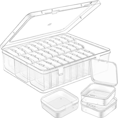 Libenxue 30 Grids Bead Storage Box, Containers Case with Hinged Lid Diamond Art Storage Tabletop Box Plastic for Jewelry, Earplug, Items, Earring, Label Stickers