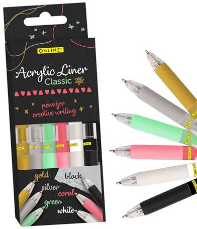 Online akrylpennor Classic, 6 x I vattenbaserade akrylmarkörer I snabbtorkande på trä och plast – även måla som glasmålpennor eller stenar I akrylmärkpennor, hög täckning