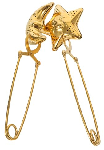 Veemoon Lot de 2 Filtres à Thé en Acier Inoxydable Forme Étoile et Lune Infuseurs à Thé en Vrac avec Pince Passoires Fines Réutilisables pour Tasse et Théière Compatibles