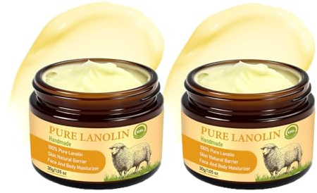Pure Lanolin Face Cream, Lanolin Face Moisturizer for Deep Nourishing & Repairing, Facial, Hand & Body Balm for Hydrating Rough Elbows, Heels, and Hands, Non-Greasy Formula for Daily Skin Care (2 Pcs)