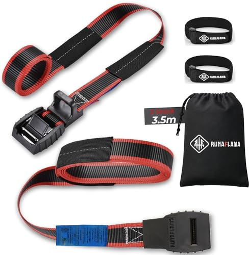 RUNAFLAMA - Cinchas de Amarre con Protección - Eslingas de Amarre para Baca Coche, Surf, Kayak, Paddle - Trinchas de Sujeción a Portabicicletas - Resistencia Rotura 500 kgf/Cinta - 2 Correas de 3,5m