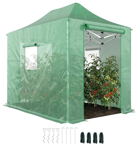 Outsunny Pop Up Invernadero Aprox. 200x300x270 cm Invernadero de lámina Plegable con tejado a Dos Aguas, Puertas y Ventanas enrollables con Cremallera, Invernadero para Tomates de lámina de PE, túnel