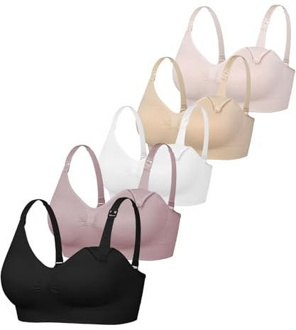 Astrélie Womens Wireless Seamless Maternity Nursing Breastfeeding Bras | 5 Pack,Comfortable Fabrics,Removable Pads,