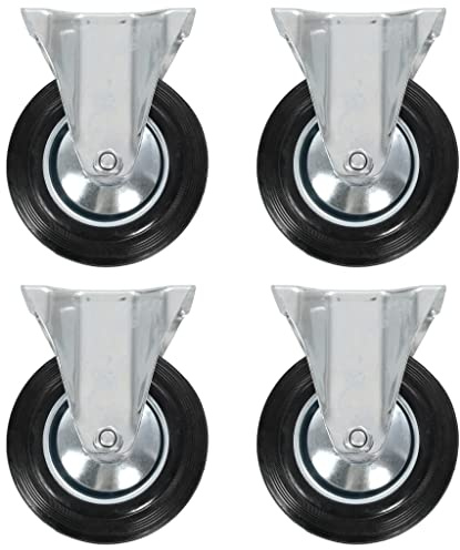 Bockhjul, set om 4 stycken 160 mm, gummi, järn, zinkbeläggning för verkstad, transportvagn, pallvagn, lager, industri för att lyfta, skjuta, transportera