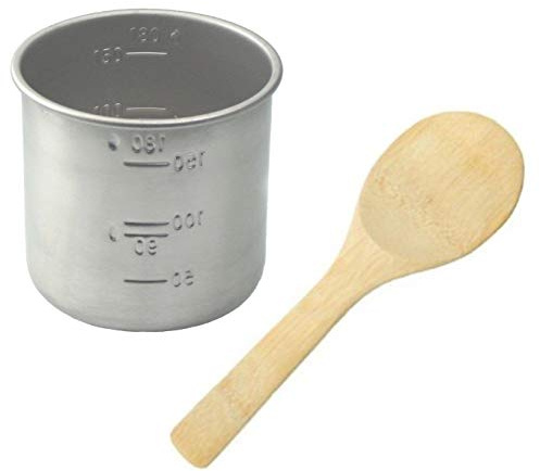 Stainless Steel Rice Measuring Cup + Paddle Scoop Spatula Bamboo - Replacement for Japanese Electric Rice Cooker (1 Cup + 1 Paddle)