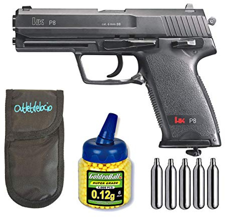 Outletdelocio Pistola Airsoft U25617. H&K P8. 2 Julios + Funda portabalines + 1000 Bolas + bombonas Co2. 23054/21993/29318