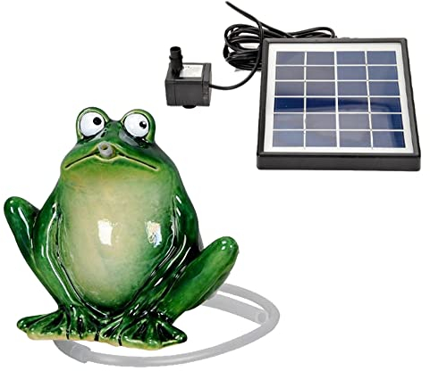 Storm's Gartenzaubereien Wasserspeier Frosch - dunkelgrün aus Keramik 15cm mit Solarpumpe für Teich und Miniteich