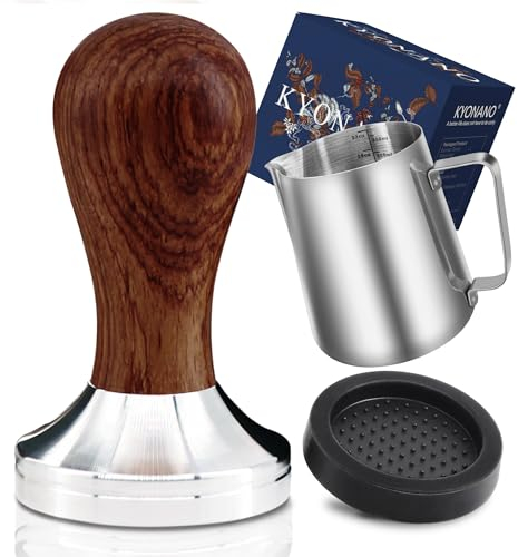 KYONANO Espresso Tamper 51 mm, Barista Set Mit Kaffee Tamper Aus Edelstahl und Echtholzgriff, Tampermatte, Milchkännchen [350ml], E-Books - Für Perfekten Kaffeegenuss