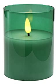 Klocke dekorationsbehov ädelt LED-ljus i glas – timer – realistiskt flimrande (grön, höjd: 10 cm – Ø 7,5 cm)