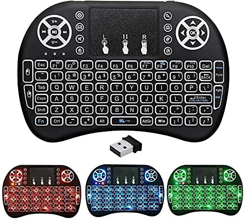 BIFANS 2.4G Mini Wireless Keyboard with Touchpad Mouse, Upgraded Multi Backlit, Portable Rechargeable Remote Control with USB Receiver for Android Smart TV Box HTPC Pad XBOX Windows Mac