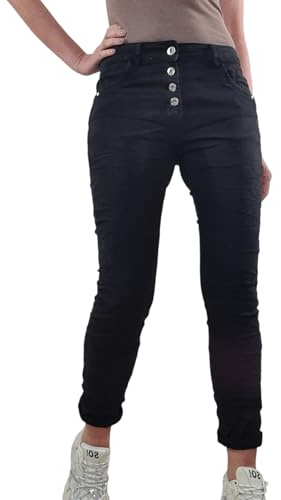 Karostar Stretchjeans för kvinnor | Basic boyfriend byxor | twill byxor med knappslå, svart, XL