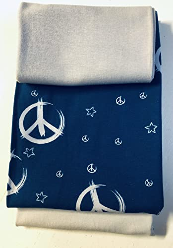 stoffemondundsterne Stoffpaket 09''Peace'' blau, Nähset mit 1,5m Jersey und Bündchen, Nähpaket für Anfänger, (SMUS09)