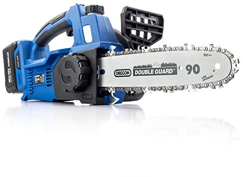 Hyundai 20v 10 Bar Lithium-ion Brushless Cordless Chainsaw with 4ah Battery and Charger, Average Run Time Up to 52min, Lightweight & Powerful Chain Saw, 3 Year Warranty