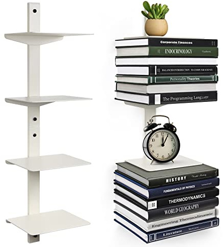 ART-GIFTREE Floating Book Shelves Wall Mounted Floating Bookshelf Invisible 4 Tier Bookshelf Vertical Wall Mounted Book Tower Space Saving Metal Book Organizer