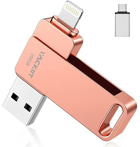 Vackiit USB Stick 256GB für iPhone Apple Zertifizierter, USB C Stick Lightning USB 3.0 Foto Stick iPhone,Speichererweiterung Stick für iPad,iOS,OTG Android Handy,PC mit MFI Lightning,USB 3.0,Type C