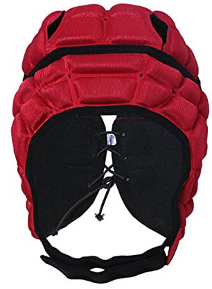 Rugby Helm Kopfschutz Fußball Helm Wächter Kopfschutz Fußballtor Verstellbar Cap Equipment Support Reduzieren Schutz gegen Aufprallkollisionen Mädchen Jungen Hellrot M