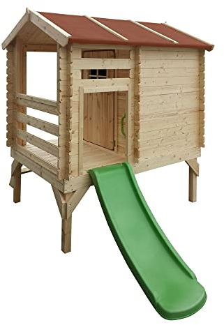 Wooden Playhouse for Kids Outdoor, 19 mm planks - Fun Wendy House Outdoor Play - Garden Play House for Kids with slide - H205 x 182 x 146 cm / 1.1 m2 - TIMBELA M501C
