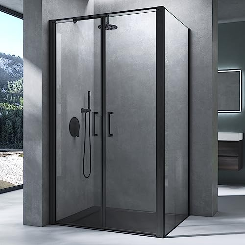 Mai & Mai Duschkabine Duschabtrennung mit Drehtür 90x90x195cm Hebe-Senk-Mechanismus 8mm ESG-Sicherheitsglas Nano-Beschichtung Rav66 Schwarz