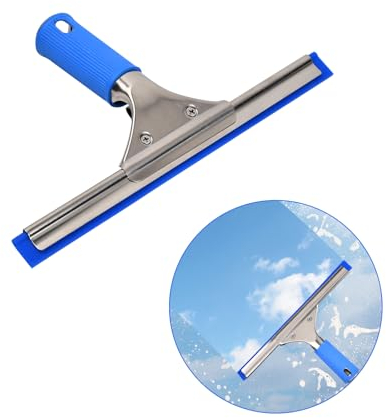 Wisebom Profi Fensterabzieher Silikon Fensterwischer, Duschabzieher mit Edelstahlgriff und Silikonklinge, Glasreinigungs Abzieher Reiniger Rakel für Dusche Spiegel Badezimmer (25cm)