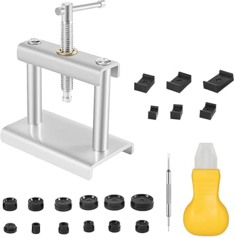 Yuragim Uhrenwerkzeug Batteriewechsel Uhr Werkzeug Set, Uhr Presse Set, Uhren Reparatur Set Halterung, Uhrmacherwerkzeug Set mit Presse Uhrenöffner Werkzeug Uhren Batteriewechsel Werkzeug Presse