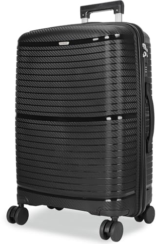 FLYMAX 29 Large Suitcase 4 Wheel Lightweight Luggage Hard Shell Travel Case Hold Check in Fits 23kg - 27kg + 3 Digit Lock Suitcase Large + Telescopic Handle 100 Litre Capacity Black