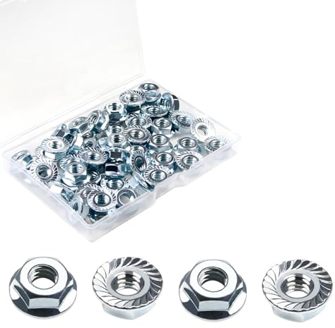 5/16-18 Serrated Flange Hex Nuts, 50 Pack 5/16-18 Hexagon Flange Nuts, Carbon Steel Zinc Plated, UNC Nuts Fasteners, Locknuts Replacement SAE Nut for Chainsaw Mower Snowblower