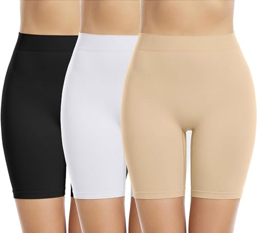 Memoryee 3 Pack Radlerhose Damen Boxershorts Unter Kleid Rock Anti Scheuern Unterhosen Kurze Leggings Panties für Unterwäsche und Yoga/Black/Beige/White-3Pack/4XL